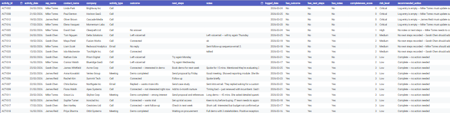 CRM Activity Log Audit